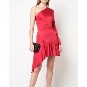 Alexis Red Gaja One Shoulder Asymmetrical Hem Mini Dress Party Cocktail Small